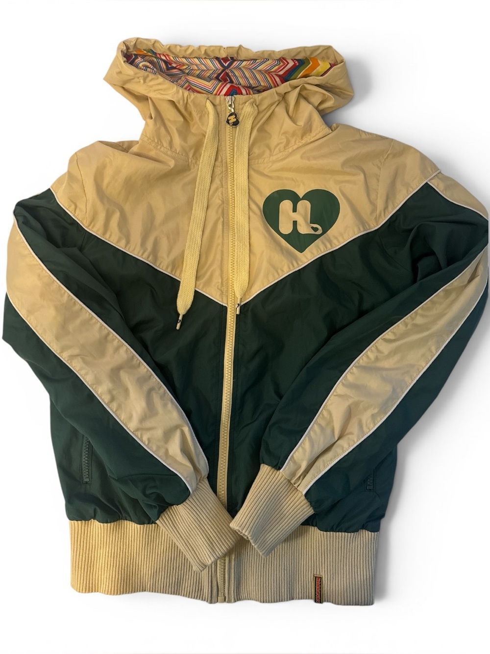 Harajuku Lovers Y2K Logo Colorblock Windbreaker Jacket in Yellow & Green